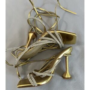 Lemonade Shoes‎ Womans Sz 9 Ultra High Heel Gold Stones Gladiator Style